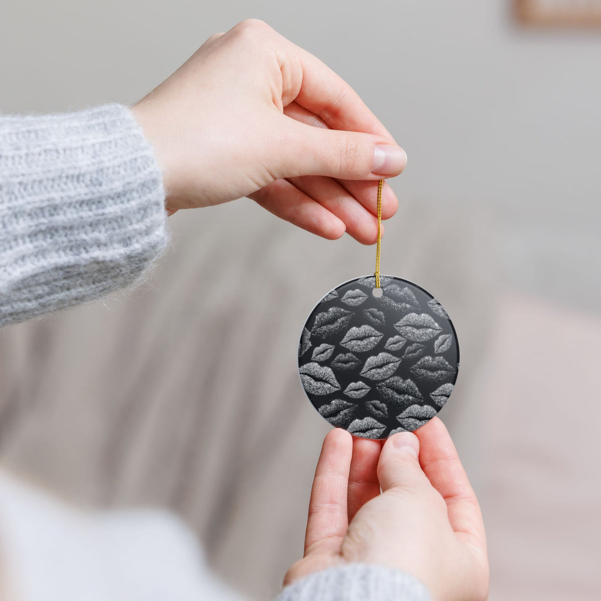 Chic Lip Print Ceramic Ornament