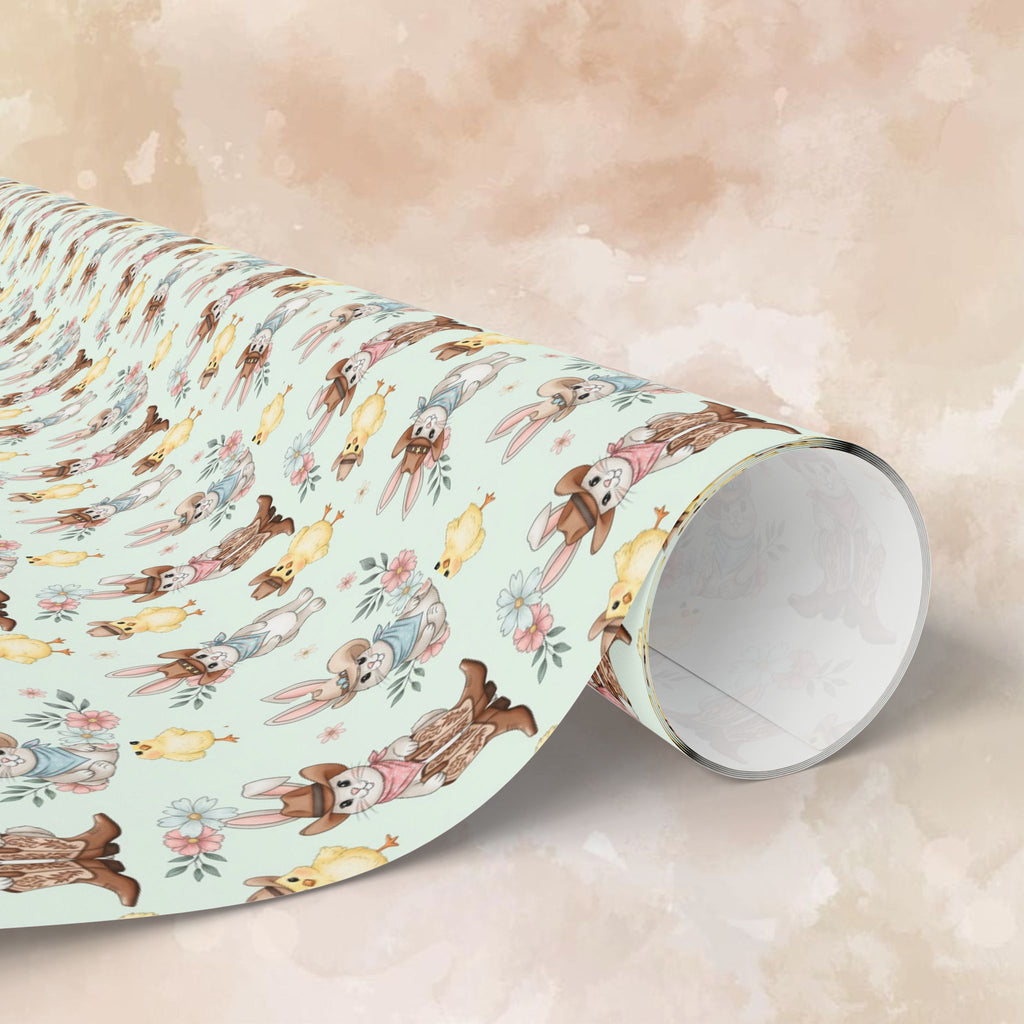 Western Bunnies Floral Wrapping Paper | Gift Wrap Roll, Pastel Bunny Pattern
