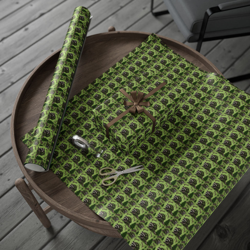Raccoon Forest Pattern Wrapping Papers | Green Woodland Gift Wrap Roll