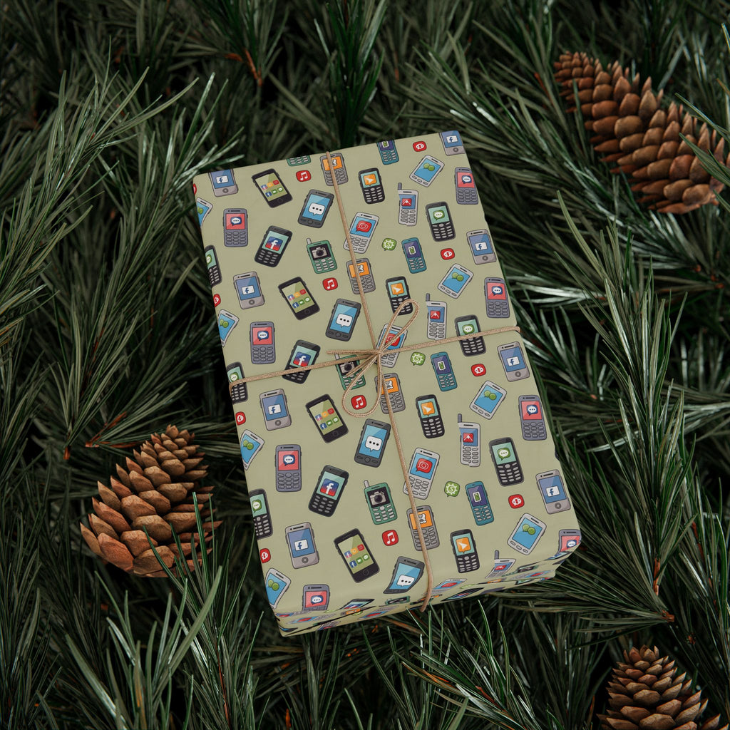 Retro Cell Phone Pattern Wrapping Paper | Vintage Mobile Phone Gift Wrap
