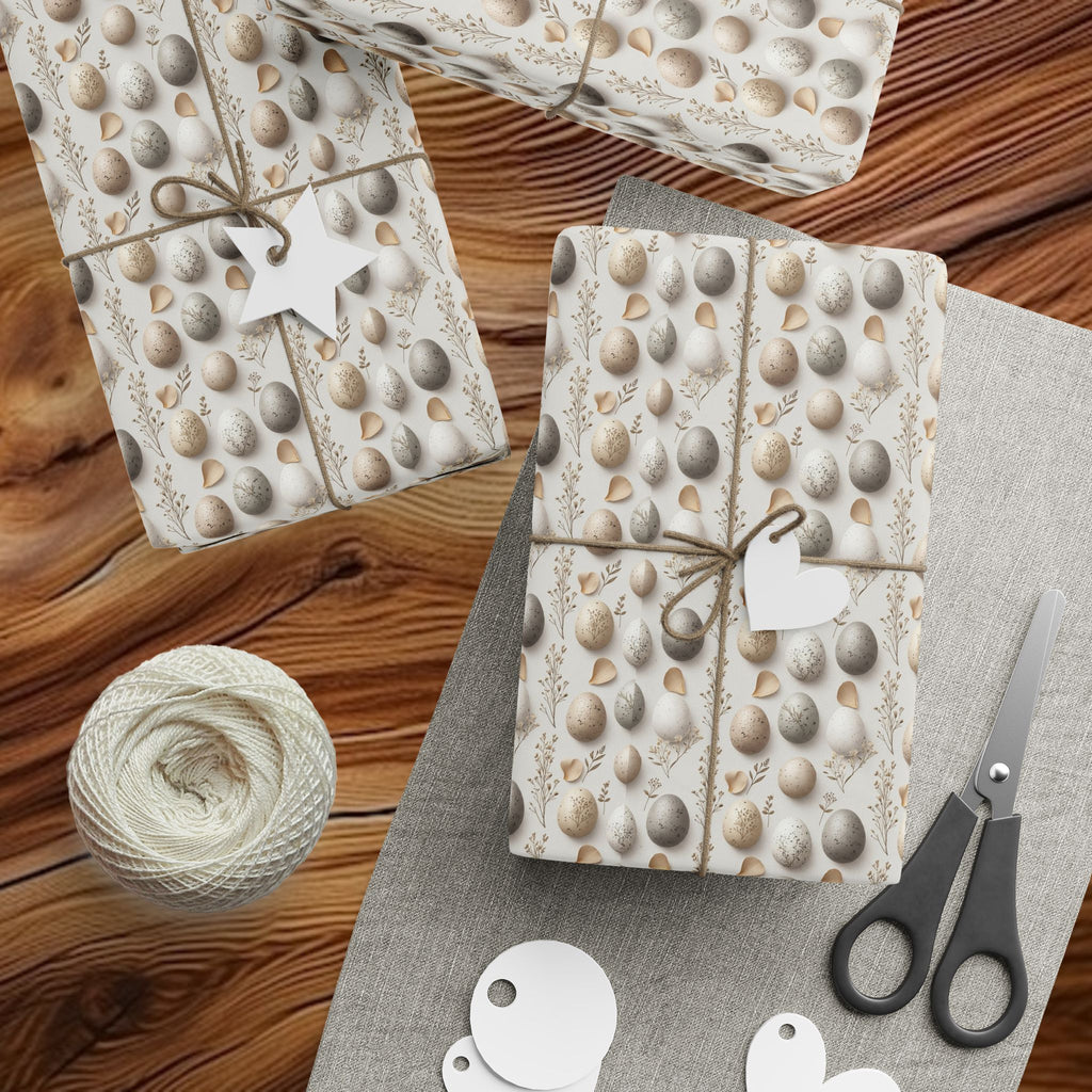 Neutral Speckled Easter Eggs Wrapping Papers | Minimal Linen Floral Pattern