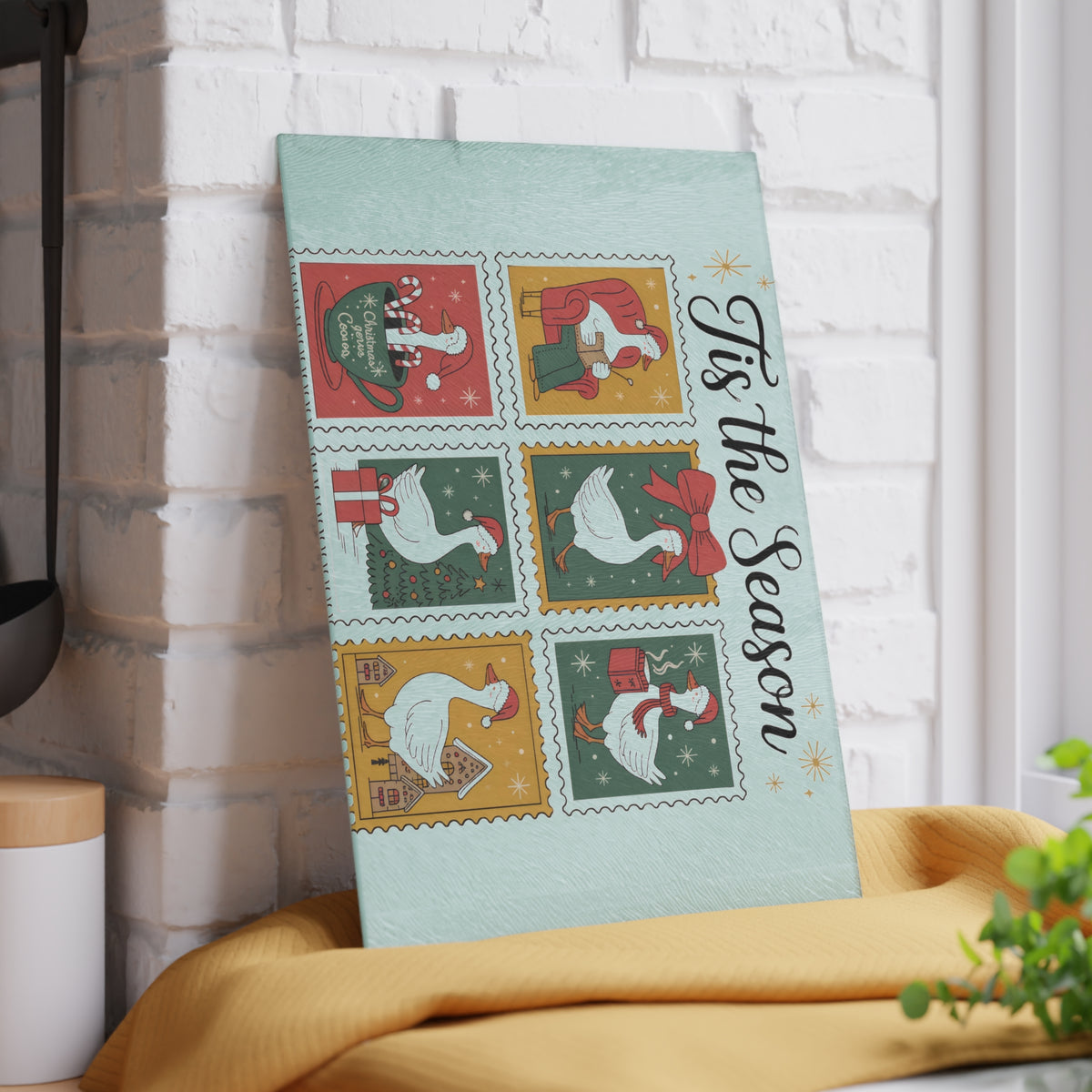 Tis the Season Goose Glass Cutting Board