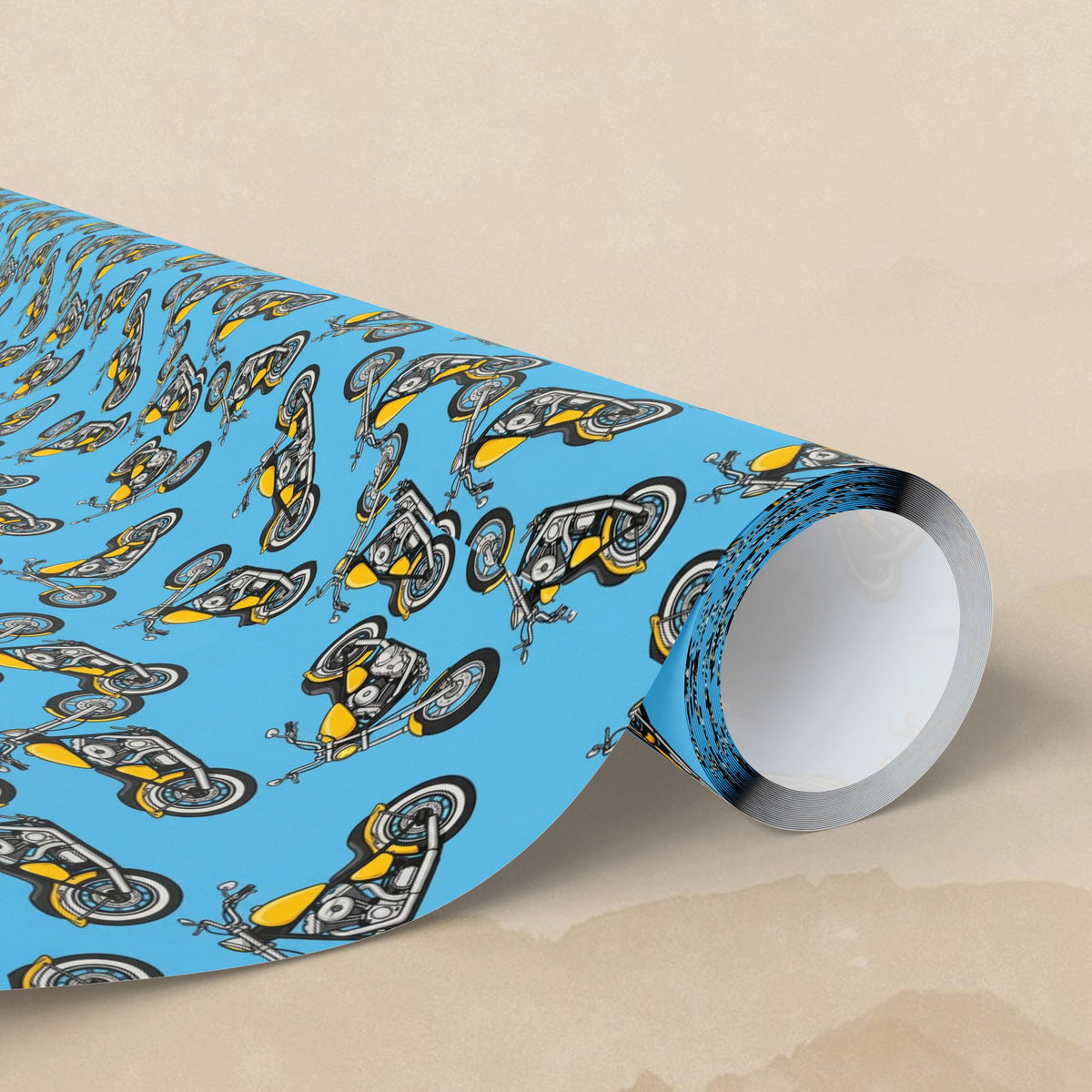 Retro Motorcycle Pattern Wrapping Paper | Blue Vintage Bikes Gift Wrap