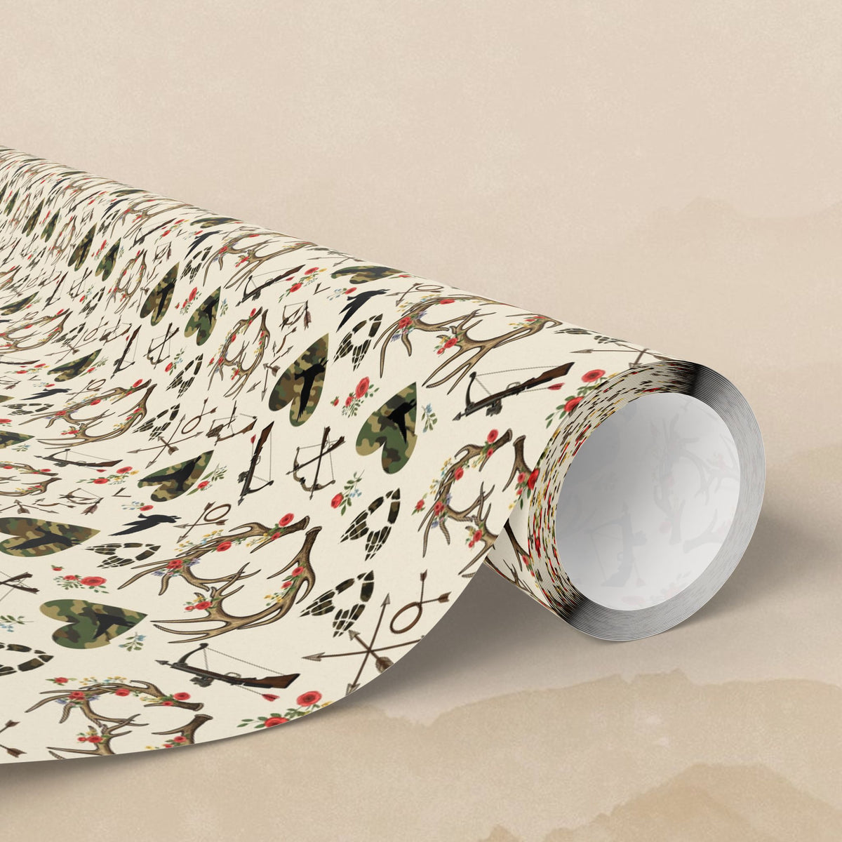 Valentines Hunters Cream Wrapping Papers | Valentine Floral Pattern