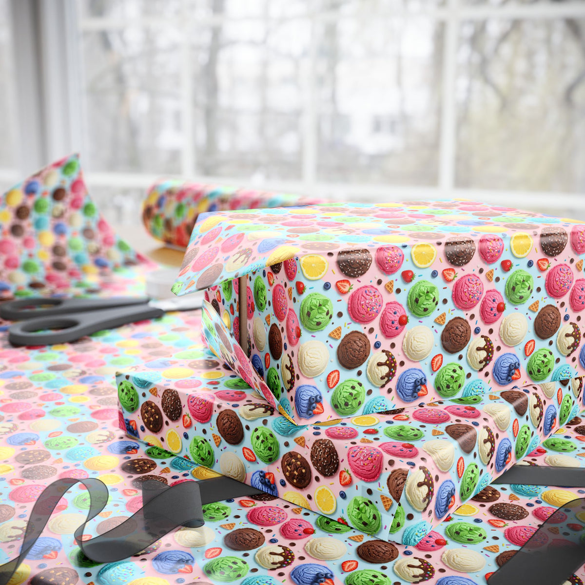 Colorful ice-cream scoop Pattern Wrapping Paper | Bakery Sweets Holiday Wrap