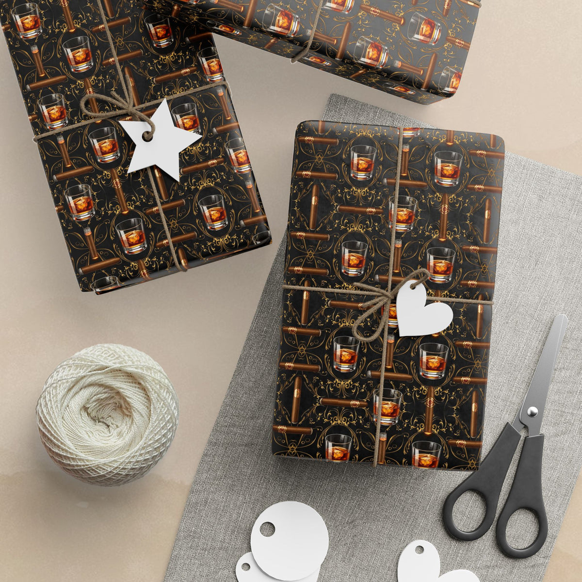 Whiskey Bottle Pattern Wrapping Paper | Dark Brown Vintage Bar Design