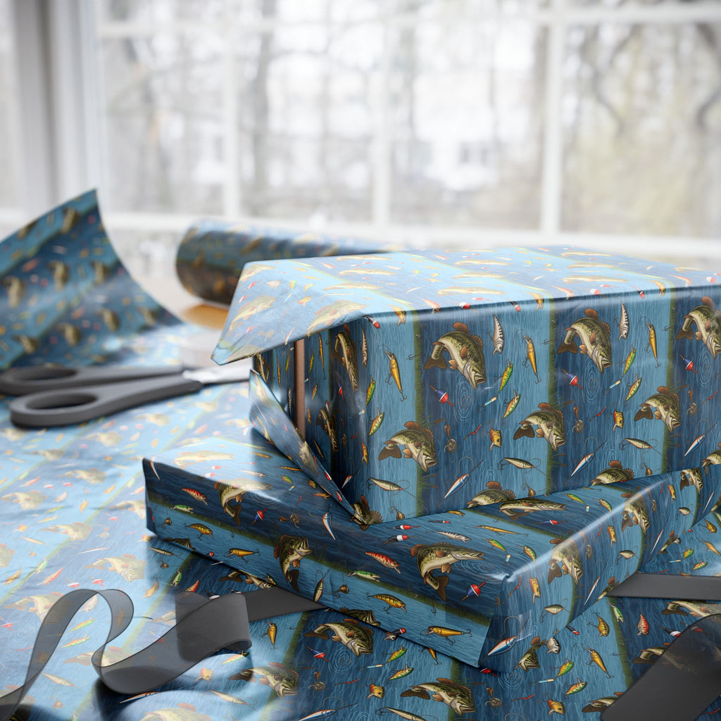 Bass Fishing Pattern Wrapping Paper | Nautical Boat Gift Wrap