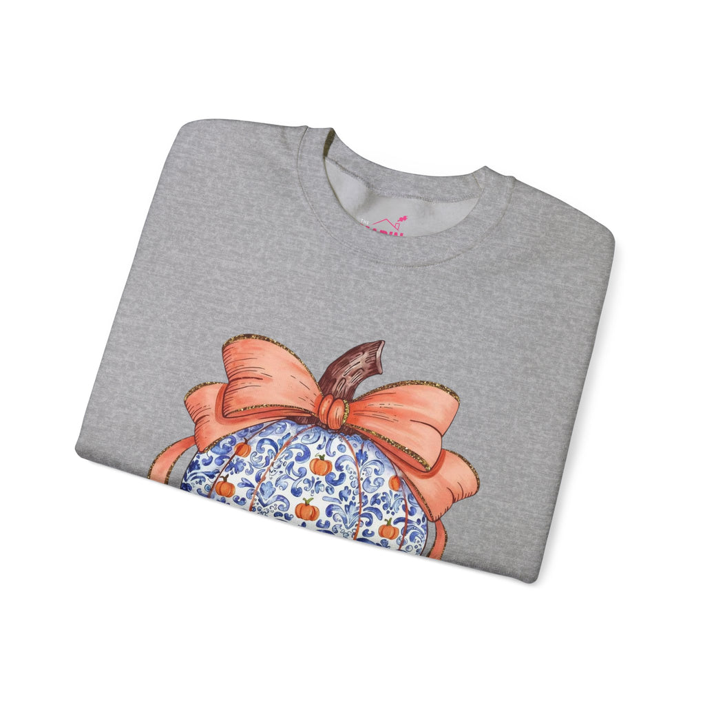 Blue Pumpkin Bow Sweatshirt | Preppy Fall Crewneck