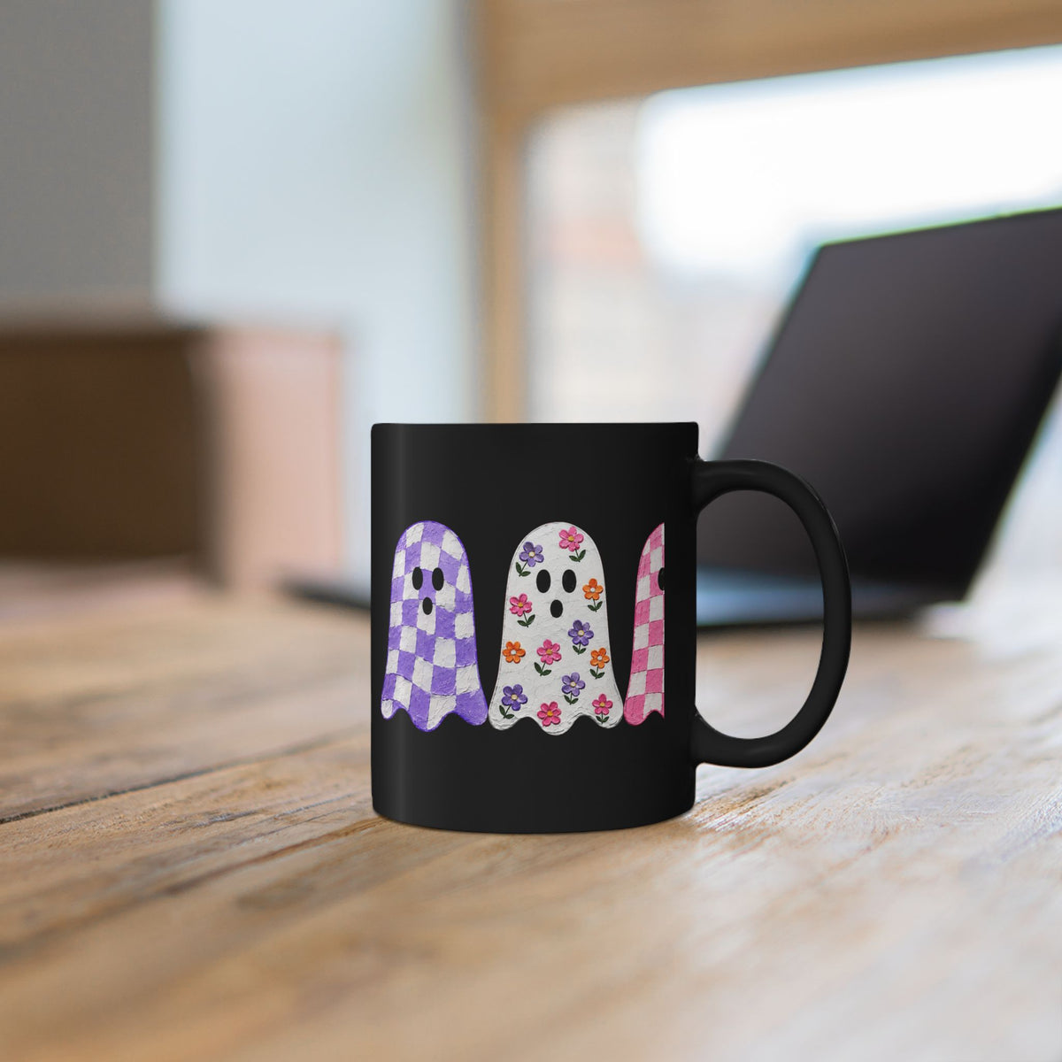 Checkered Ghost Black Mug (11oz, 15oz)