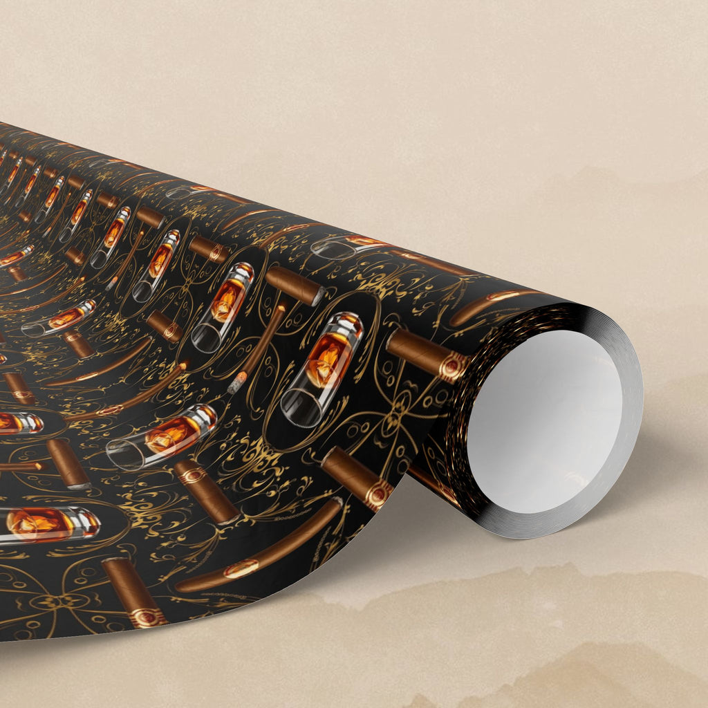 Whiskey Bottle Pattern Wrapping Paper | Dark Brown Vintage Bar Design