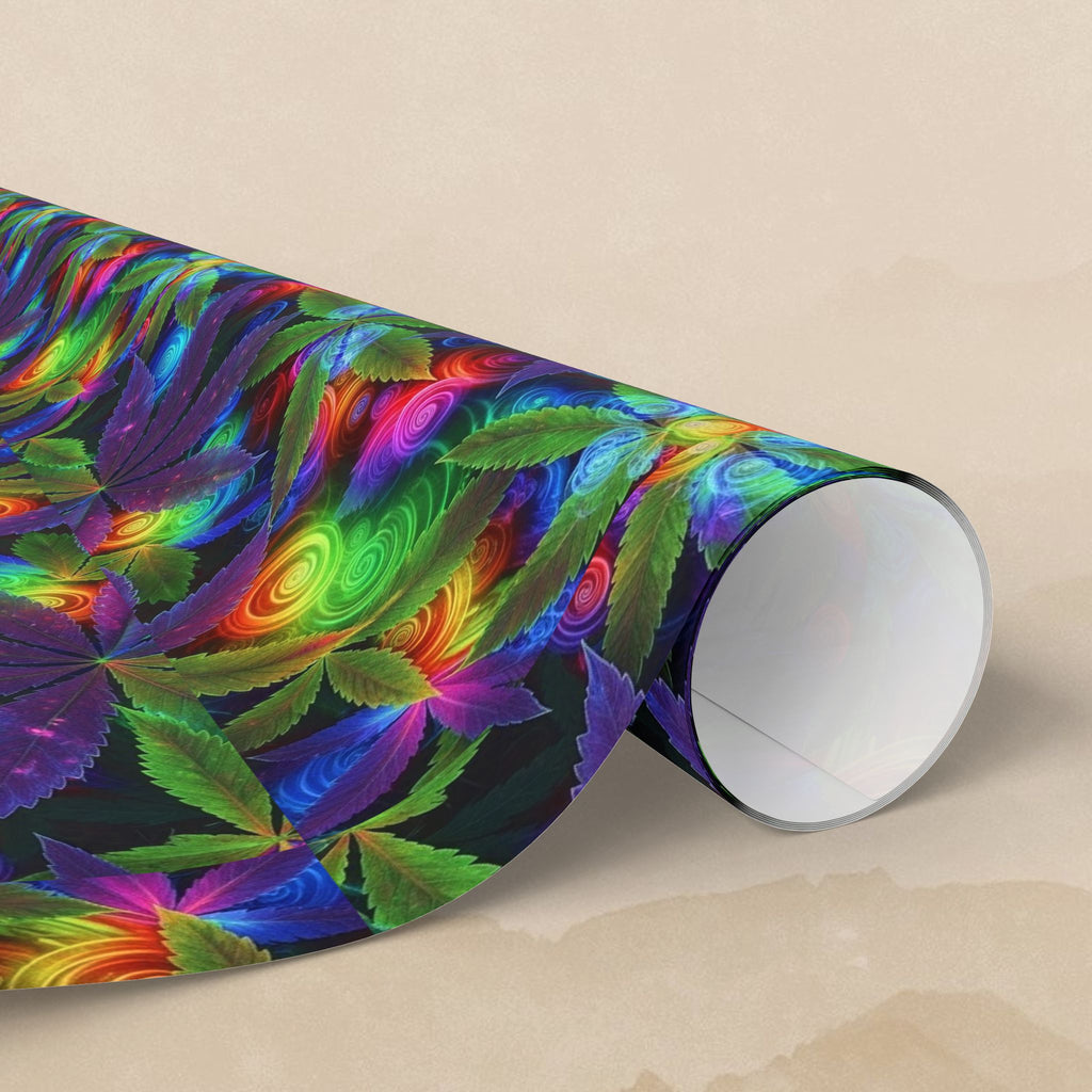 Psychedelic Rainbow Marijuana Leaf Wrapping Paper | Floral Abstract Gift Wrap