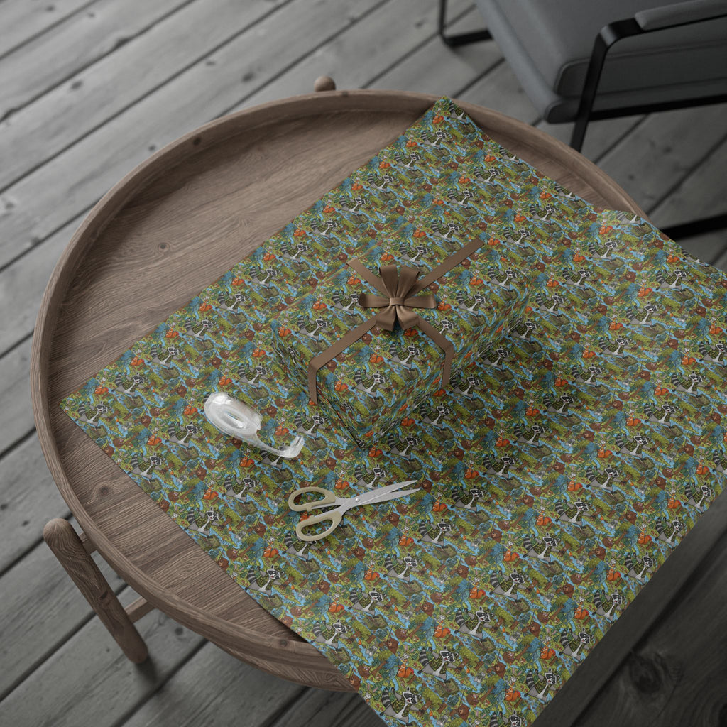 Woodland Animals pattern Wrapping Paper | Raccoon Fox Deer nature print