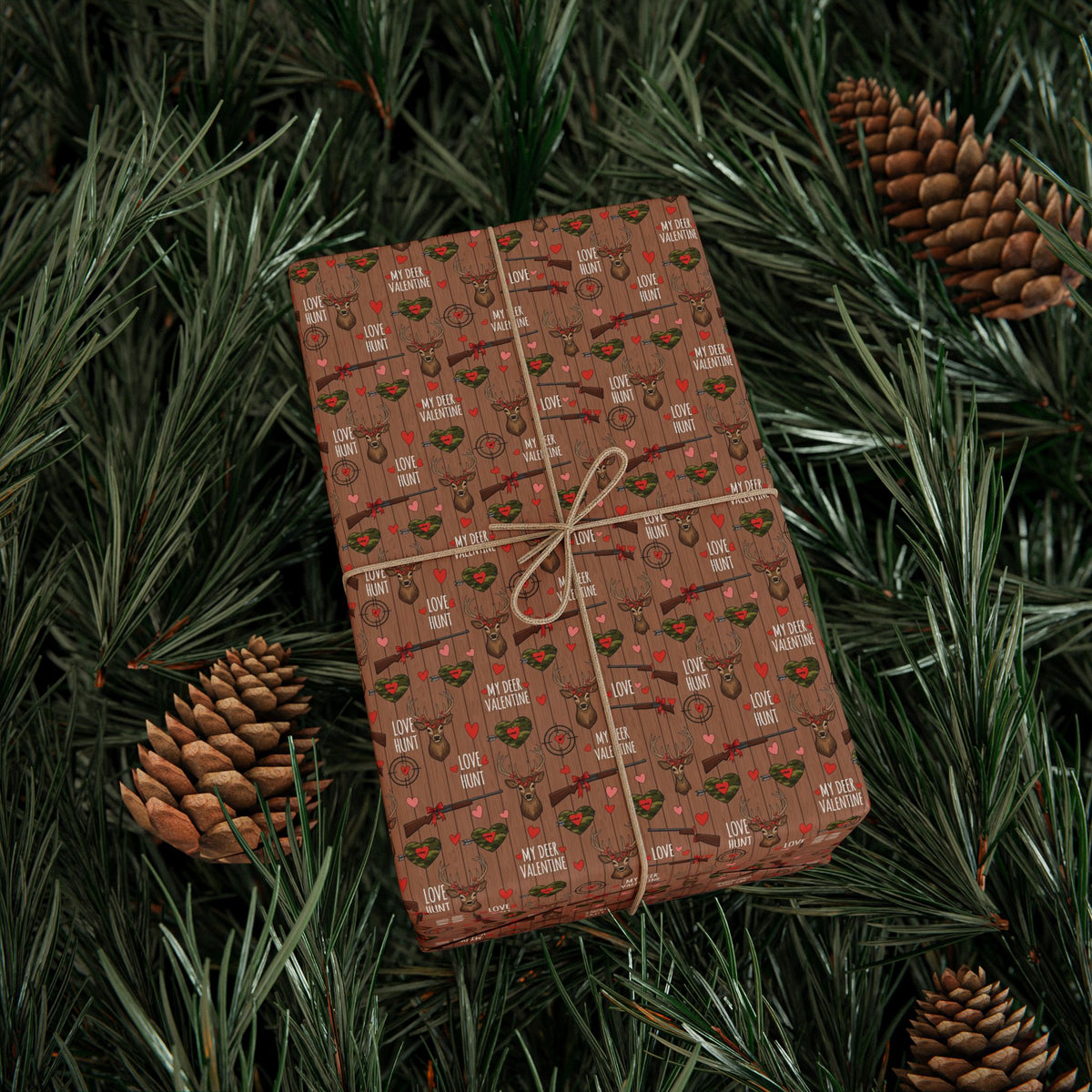 Cozy Deer Lover Valentines Wrapping Paper | Gift Wrap Roll, Brown Christmas Pattern