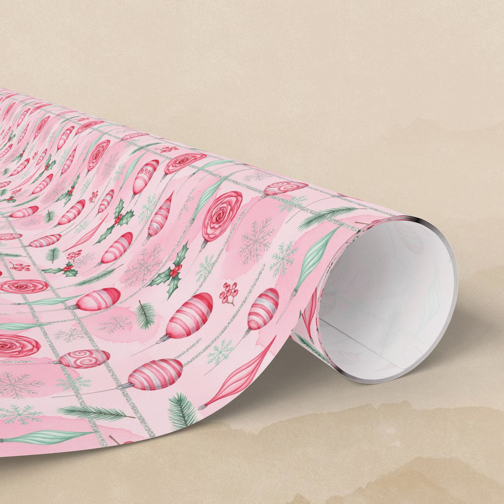 Pink Floral Ornaments Wrapping Paper | Holiday Rose Pattern