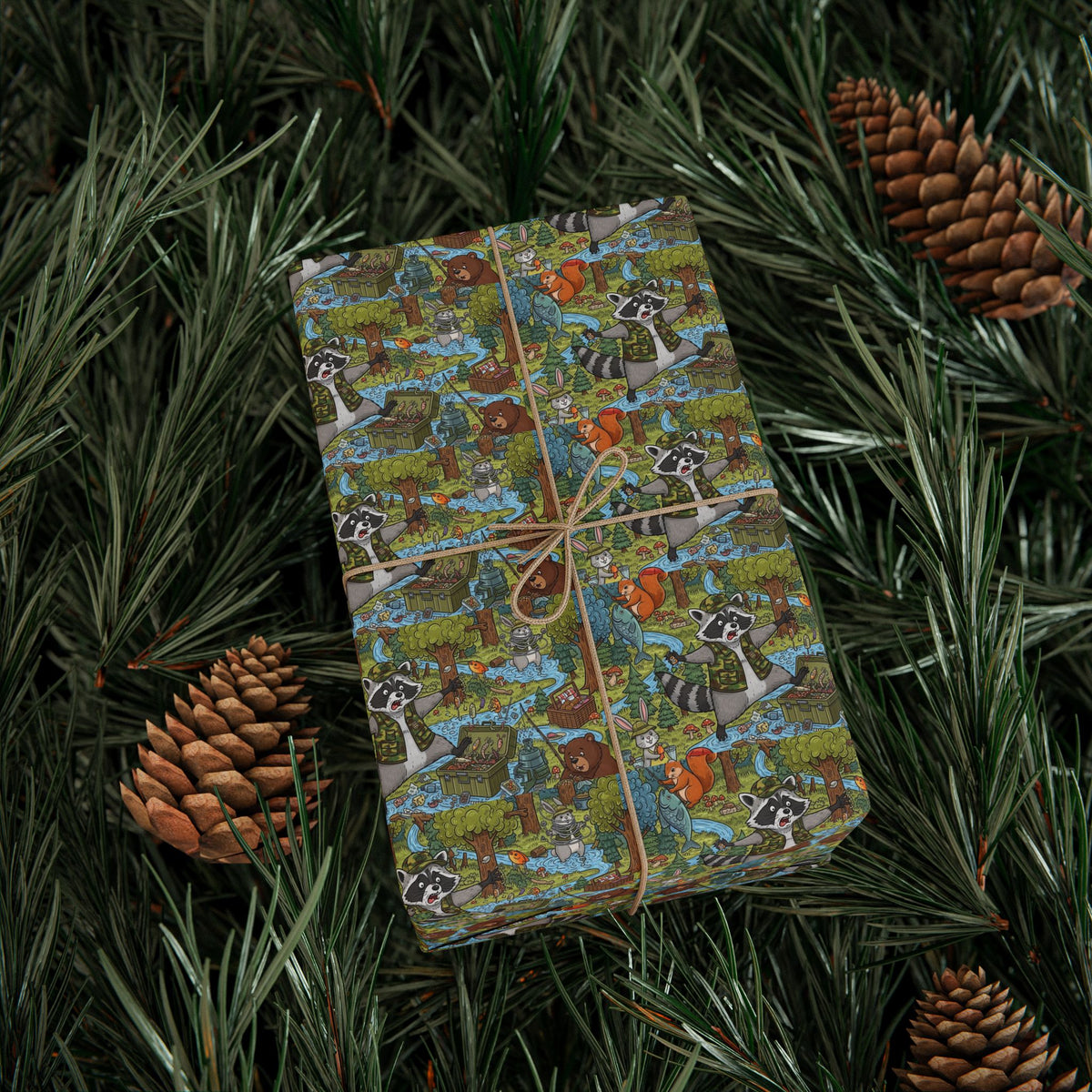Woodland Animals pattern Wrapping Paper | Raccoon Fox Deer nature print