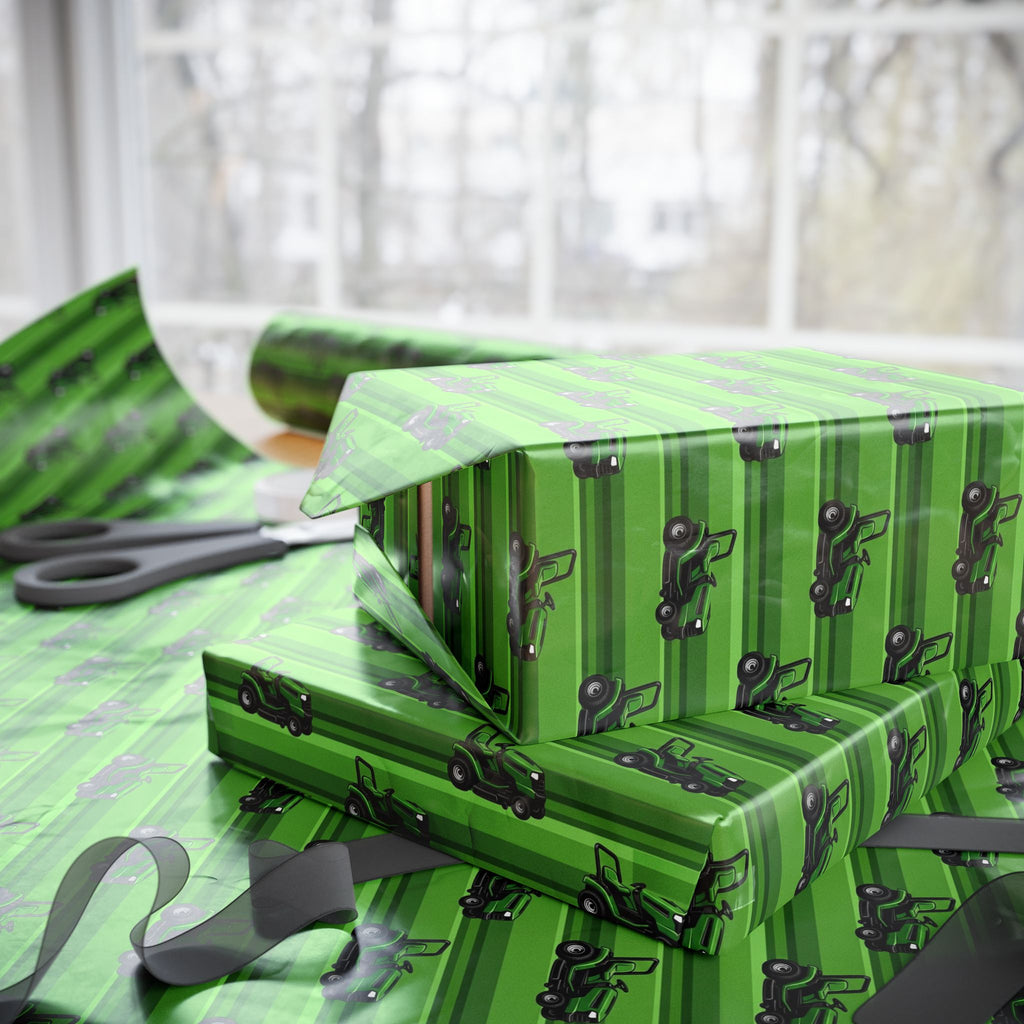 Green Lawnmower Pattern Wrapping Paper | Farm Animal Kids Party