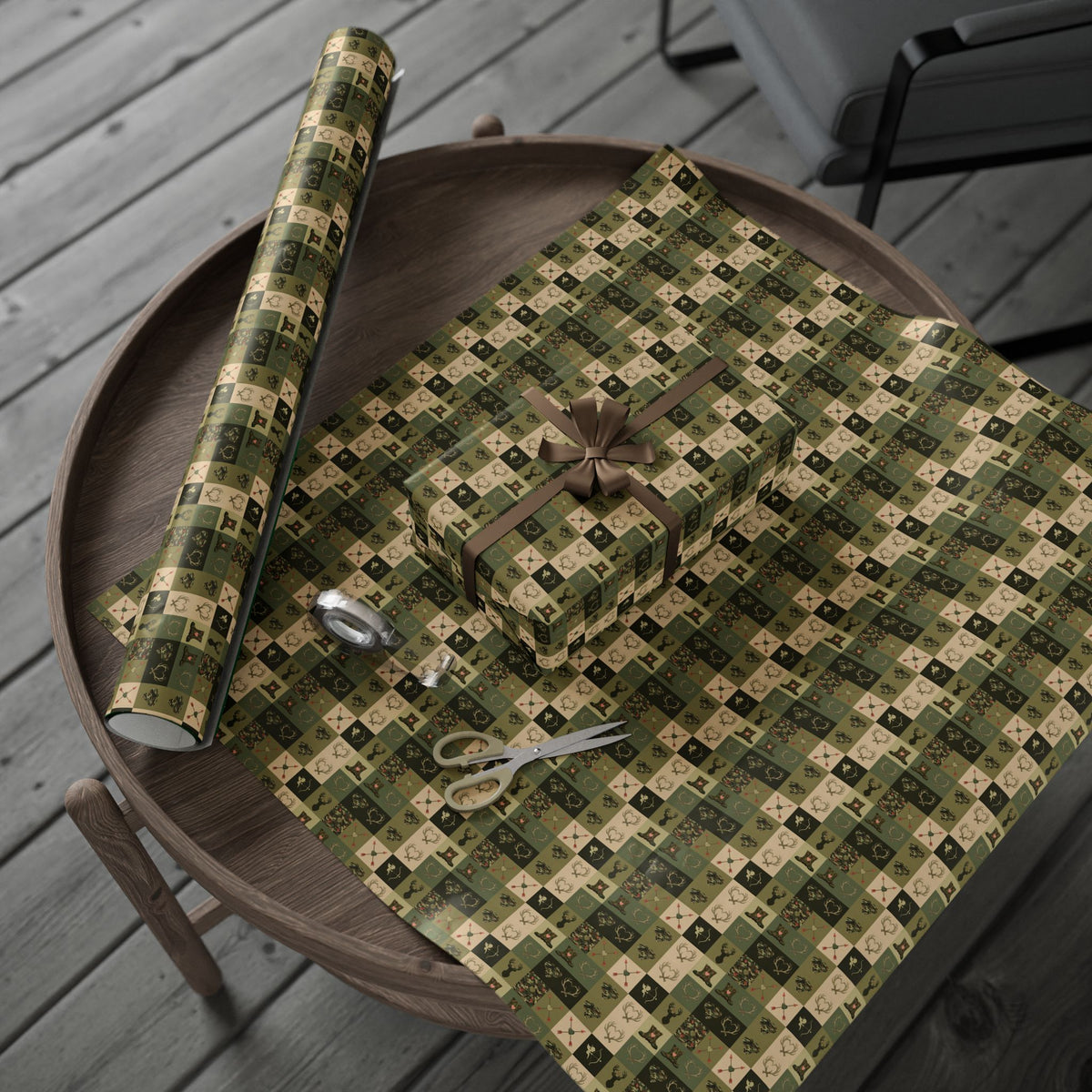 Hunting Tartan Wrapping Papers | Camouflage Game Tags, Outdoors Pattern