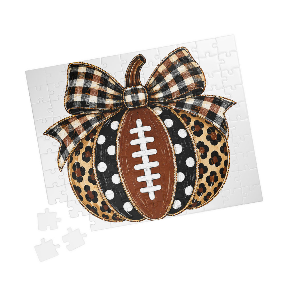 Leopard Buffalo Plaid Pumpkin Football puzzle | Fall Autumn Jigsaw