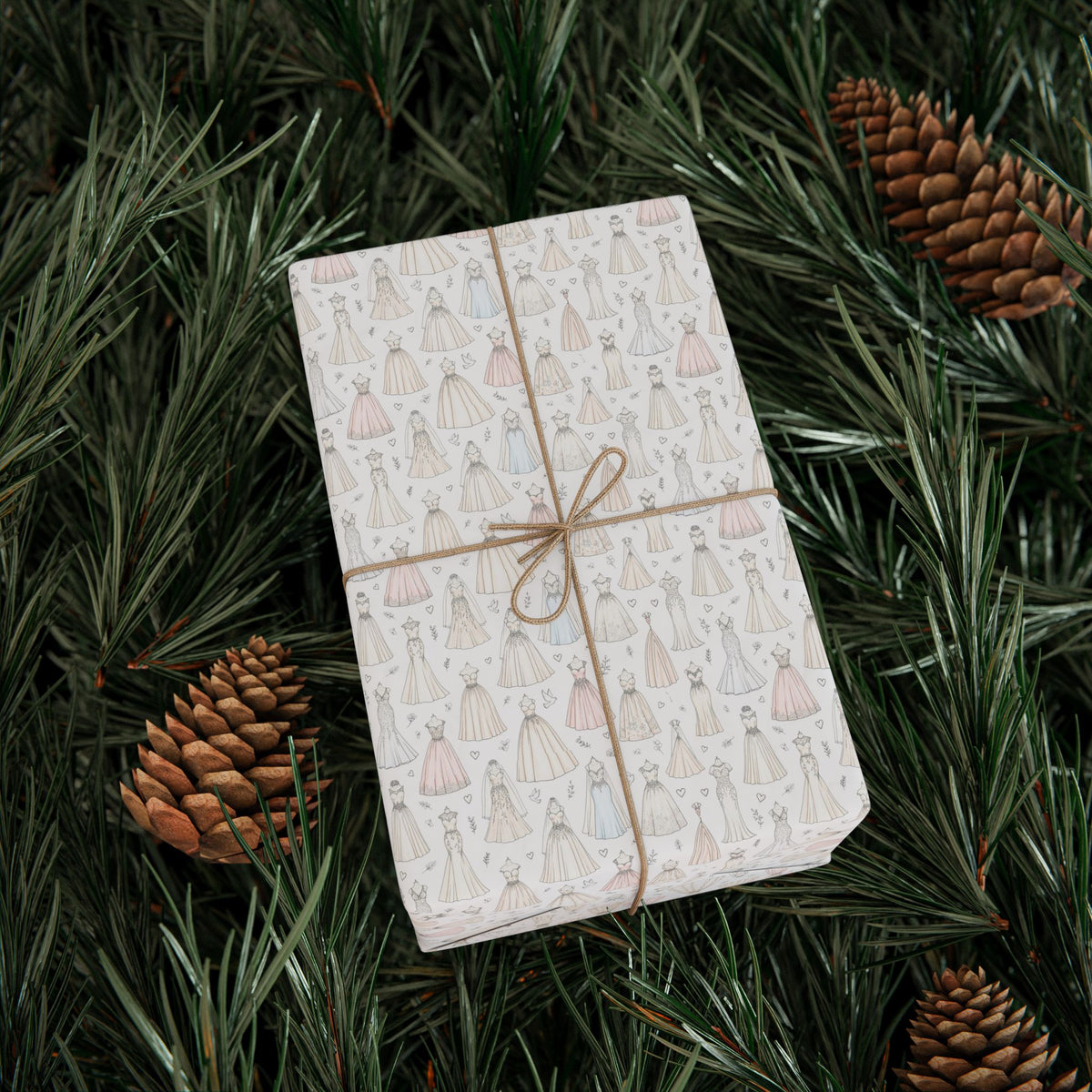 Neutral Pastel Wedding Dresses Pattern Wrapping Paper | Pet-Themed Gift Wrap