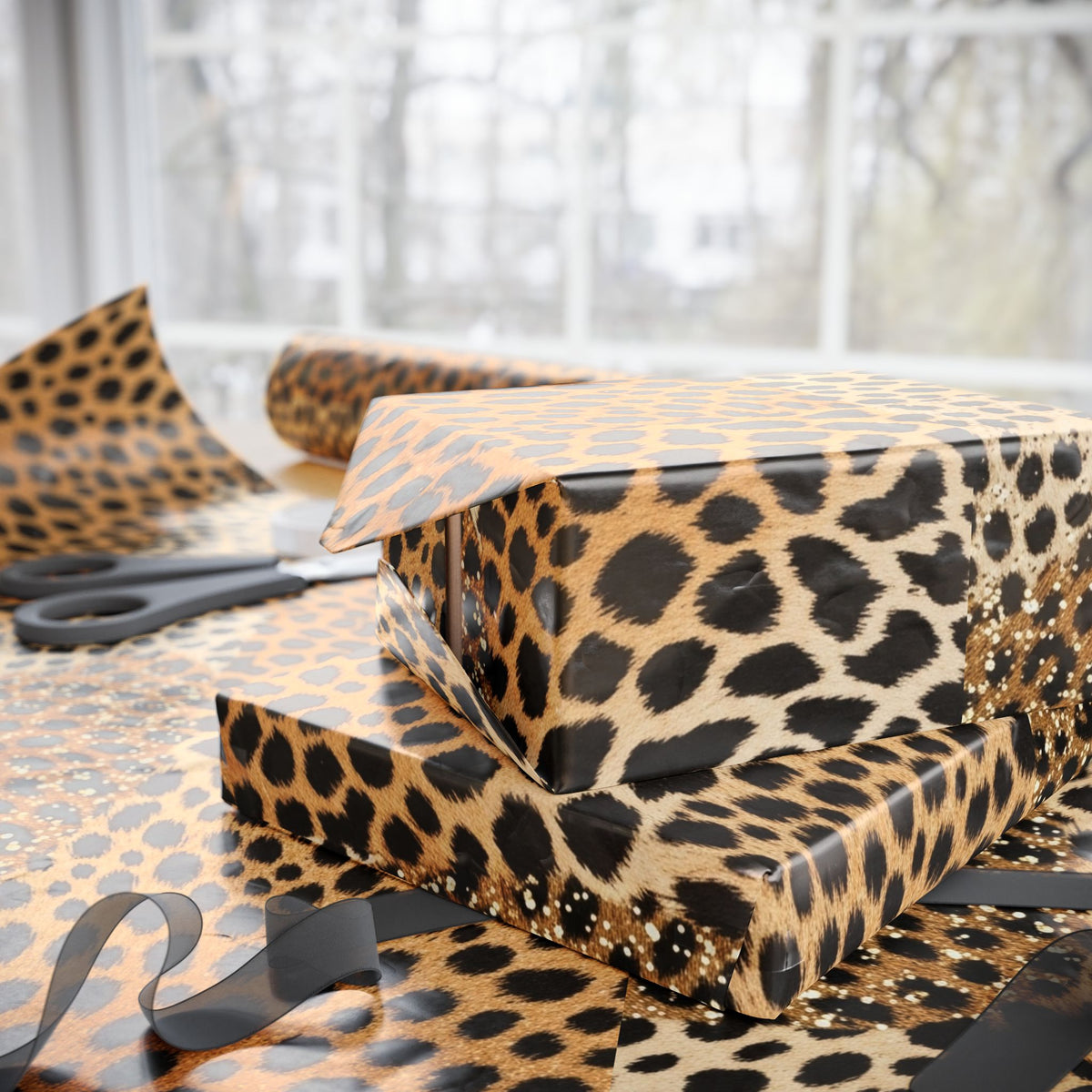 Gold Glitter Leopard Print Wrapping Paper | Luxe Gift Wrap for Boujee Gifts