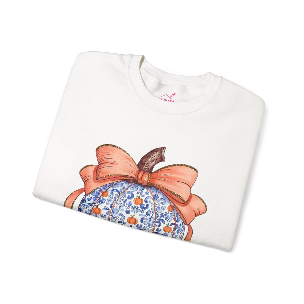 Blue Pumpkin Bow Sweatshirt | Preppy Fall Crewneck