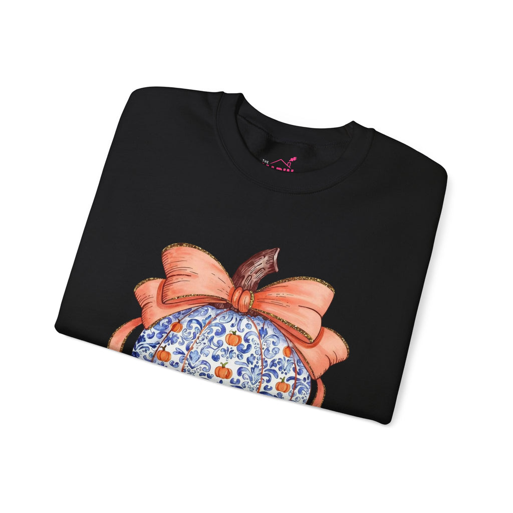 Blue Pumpkin Bow Sweatshirt | Preppy Fall Crewneck