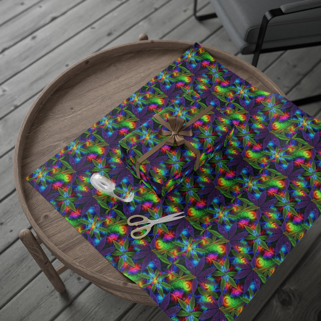 Psychedelic Rainbow Marijuana Leaf Wrapping Paper | Floral Abstract Gift Wrap