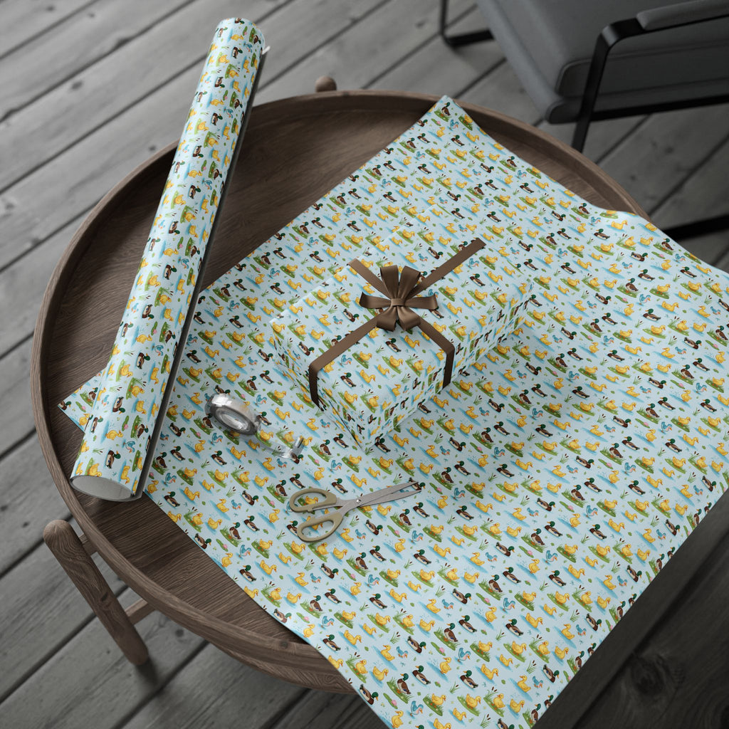 Cute Duck Pattern Wrapping Paper | Light Blue Pond Birds Seamless