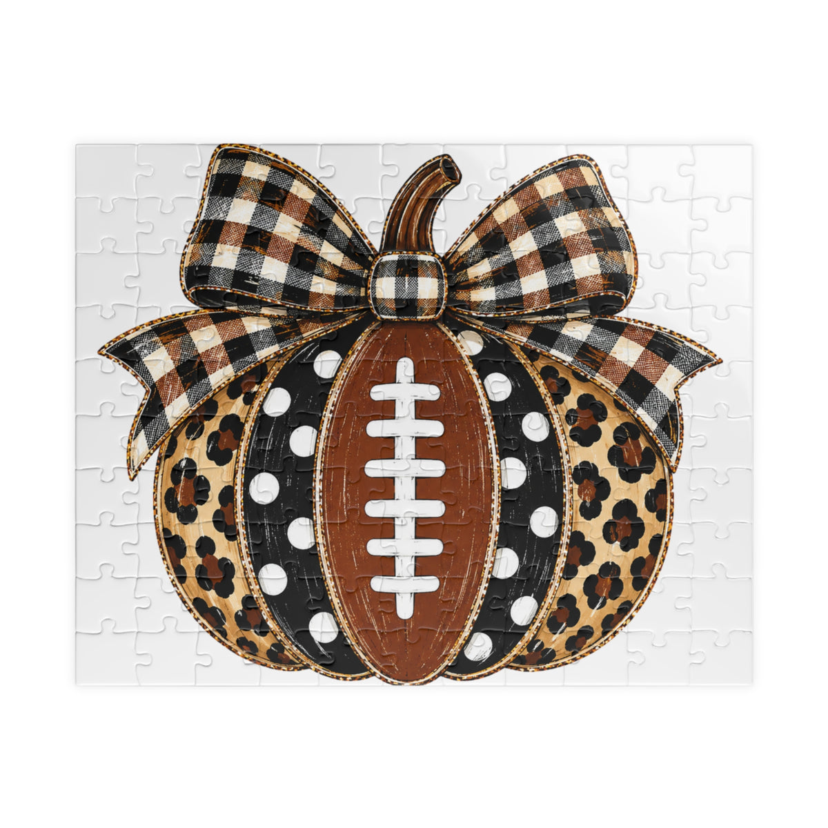Leopard Buffalo Plaid Pumpkin Football puzzle | Fall Autumn Jigsaw