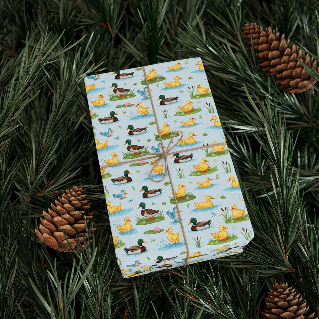 Cute Duck Pattern Wrapping Paper | Light Blue Pond Birds Seamless