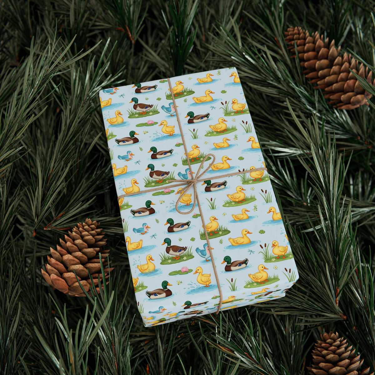 Cute Duck Pattern Wrapping Paper | Light Blue Pond Birds Seamless