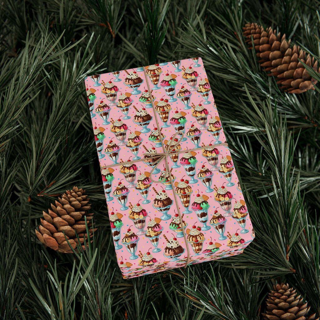 Ice Cream Cones Wrapping Paper | Dessert Pattern, Pink Ice Cream Print