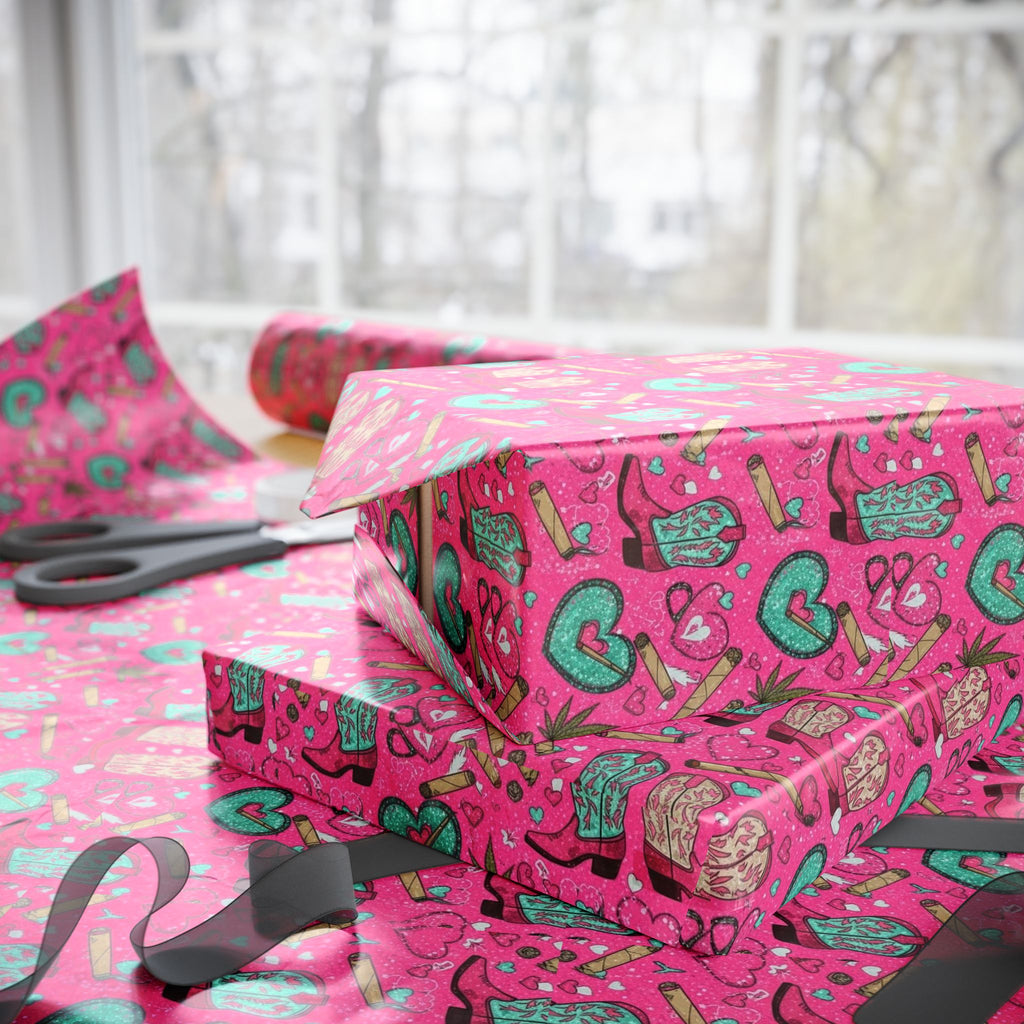 Girly Western  Pink Cowgirl Boots Wrapping Paper