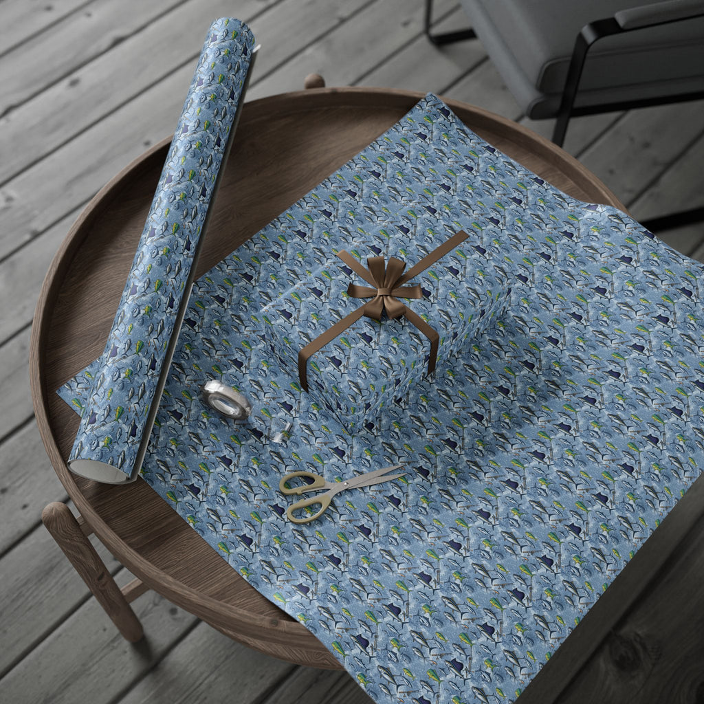 Blue Deep Sea Fish Pattern Wrapping Paper | Watercolor Rain Drop Roll