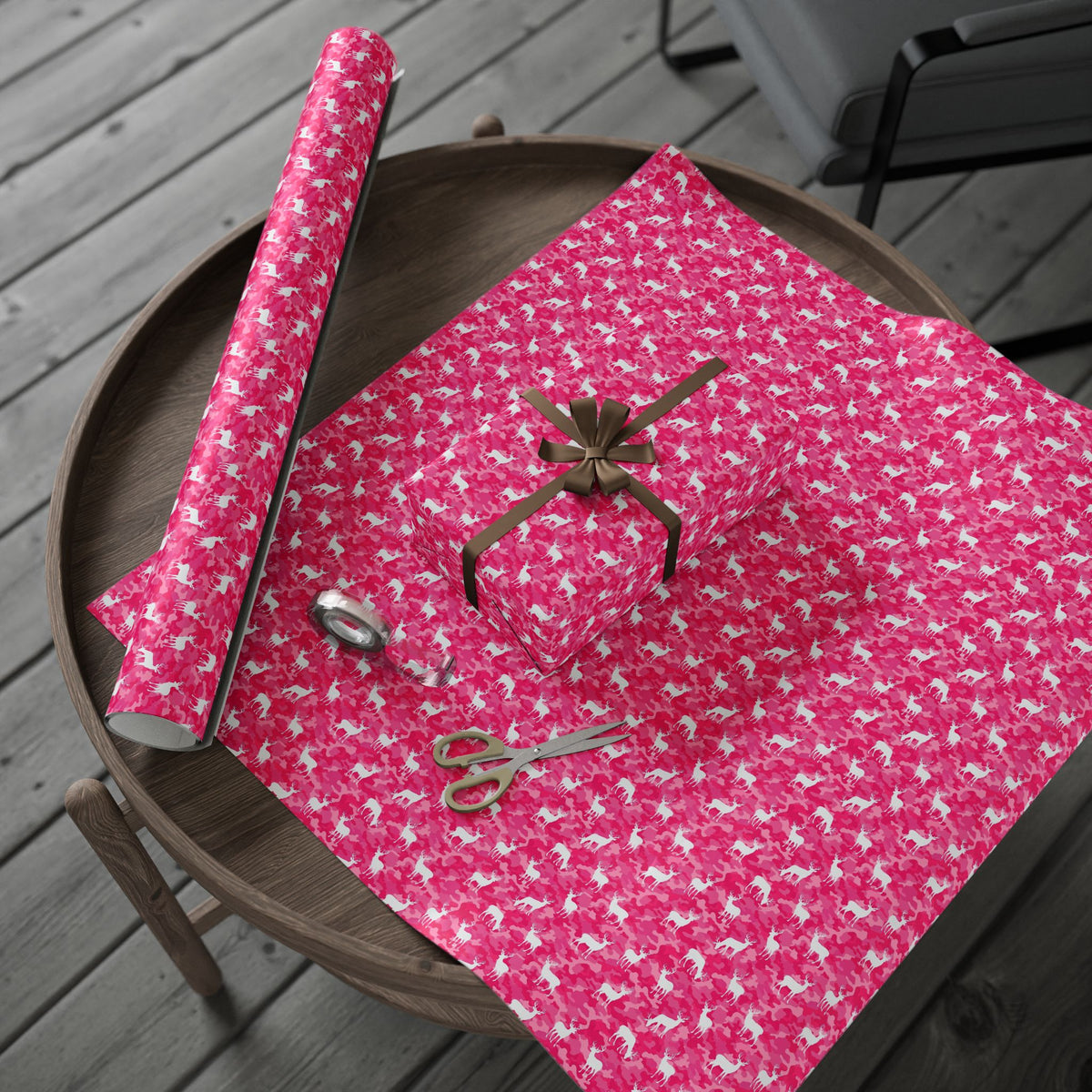 Pink Camo Deer Pattern Wrapping Paper | Pink Cat Camouflage Gift Wrap
