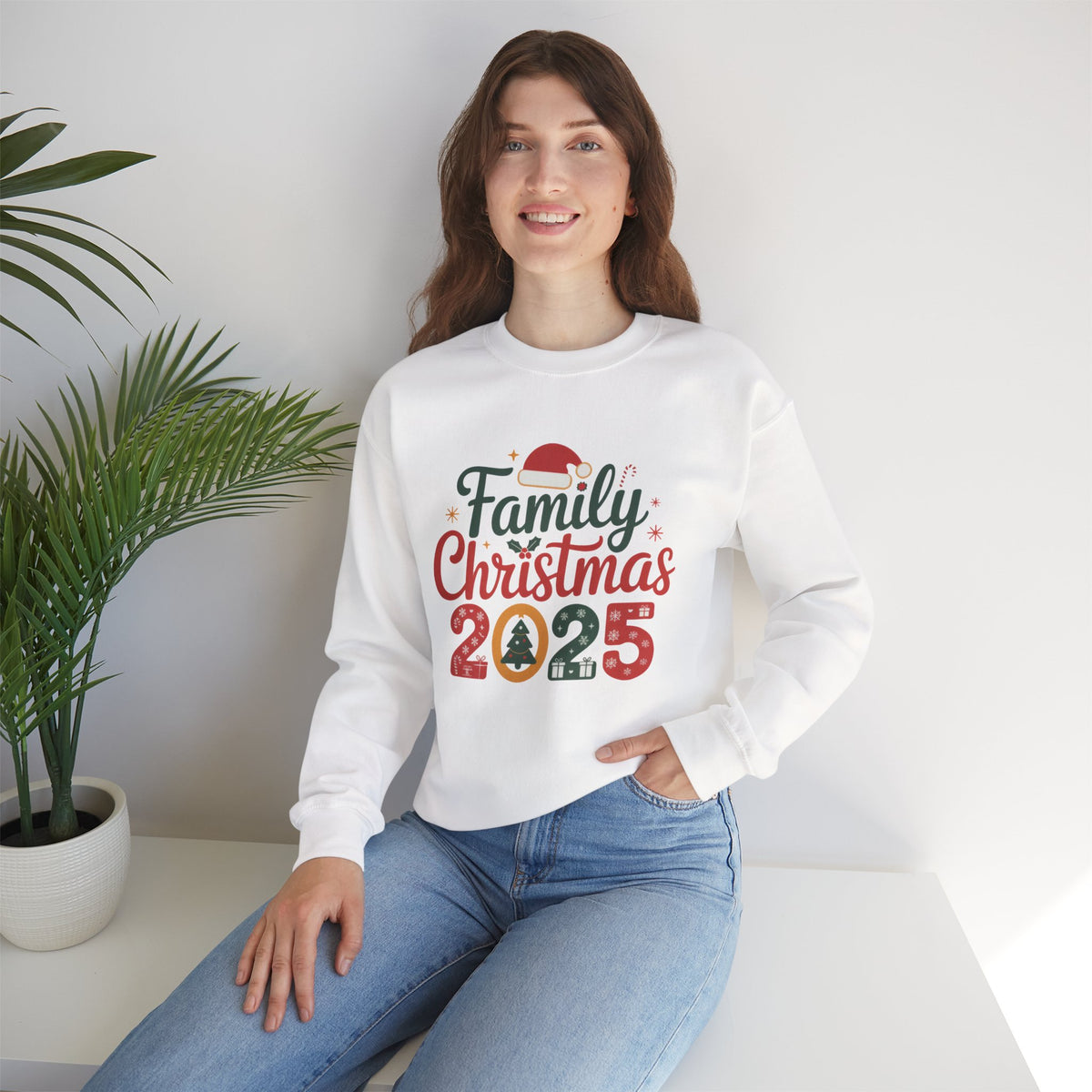 Family Christmas 2025 Sweatshirt | Holiday Santa Hat Tree Design