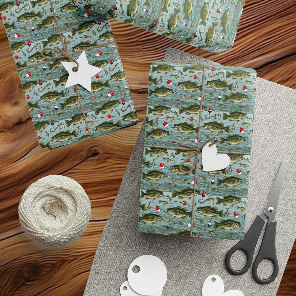 Fishing Pond Fish Pattern Wrapping Paper | Water Lily, Carp, Blue-Green Background