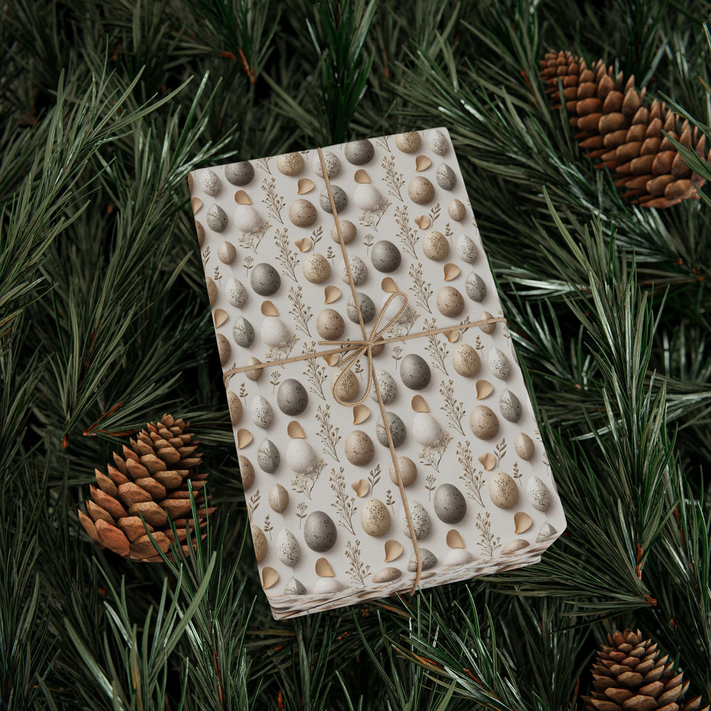 Neutral Speckled Easter Eggs Wrapping Papers | Minimal Linen Floral Pattern