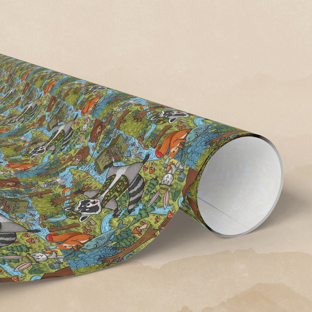 Woodland Animals pattern Wrapping Paper | Raccoon Fox Deer nature print