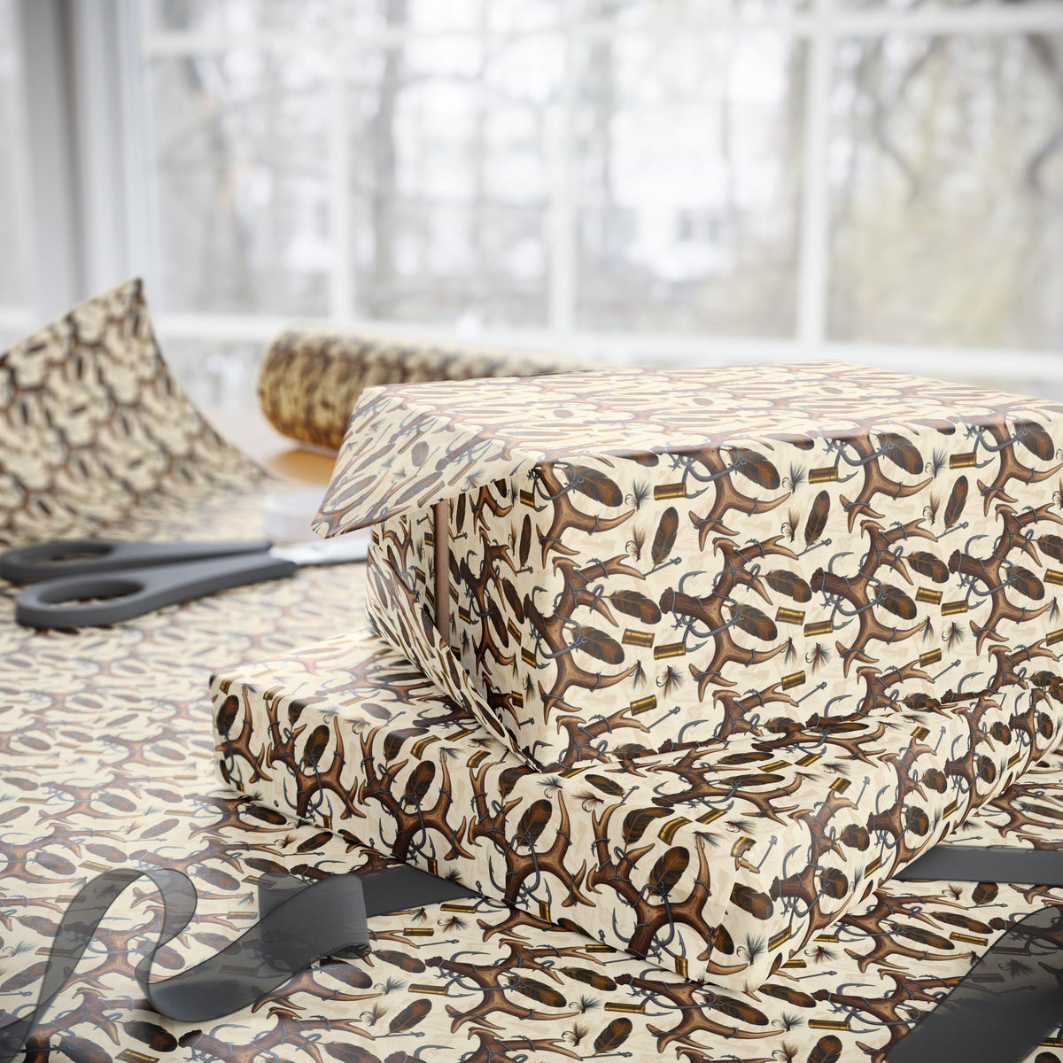 Brown Hunters Wrapping Paper | Repeating Pattern, Neutral Gift Wrap