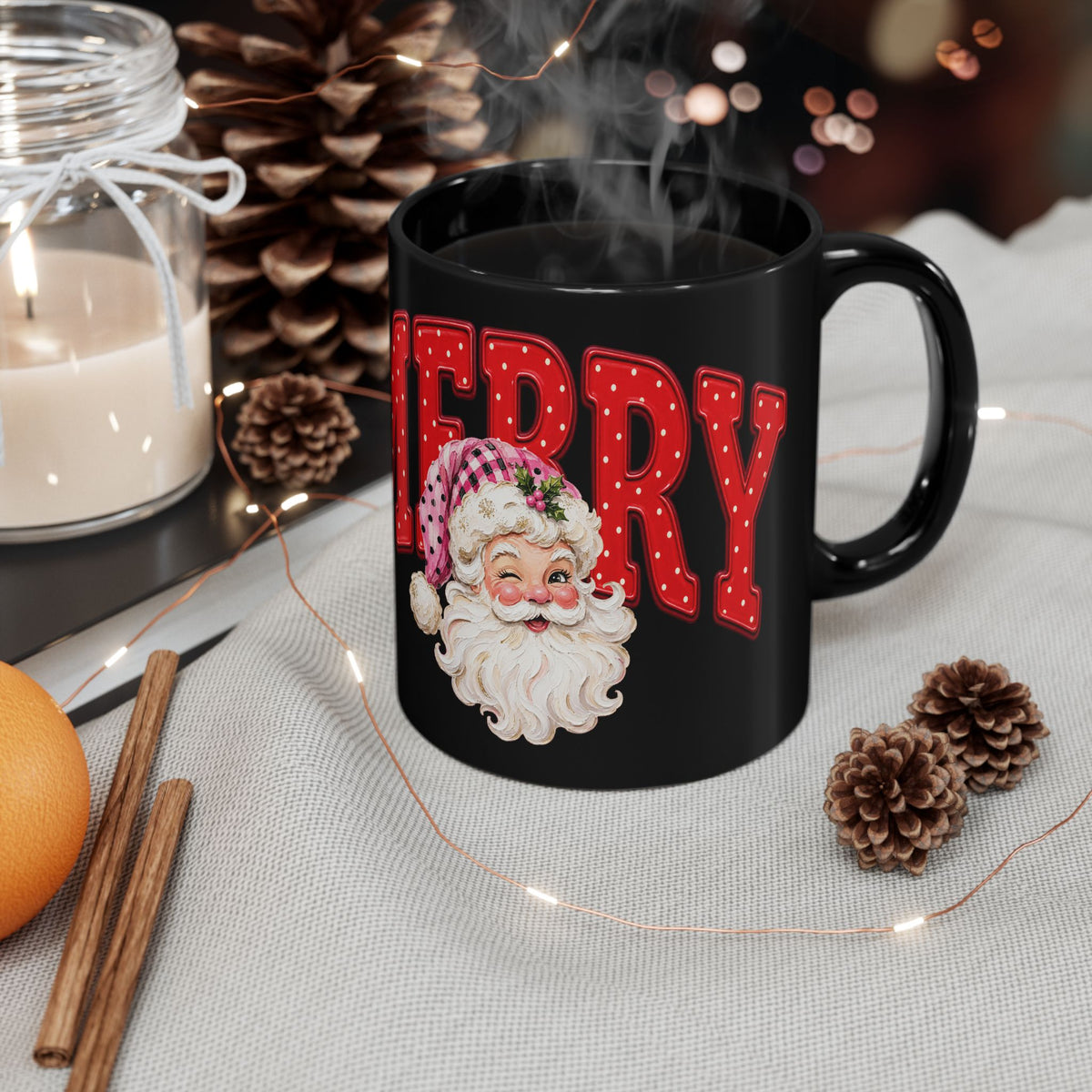 Merry Santa Black Christmas Mug