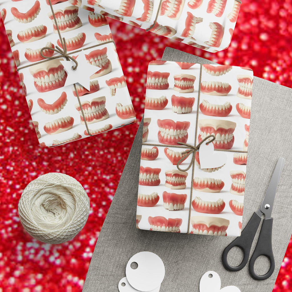 Toothy Smile Pattern Wrapping Papers | Funny Dental Teeth Holiday Wrap