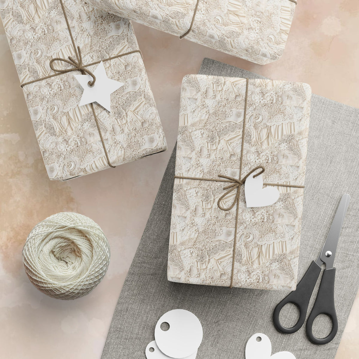 Neutral Wedding Dress Texture Wrapping Paper | Beige Stone Pattern Roll