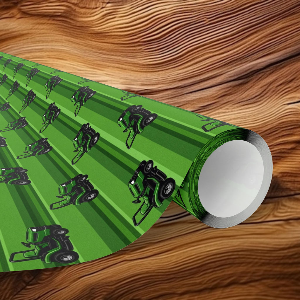 Green Lawnmower Pattern Wrapping Paper | Farm Animal Kids Party