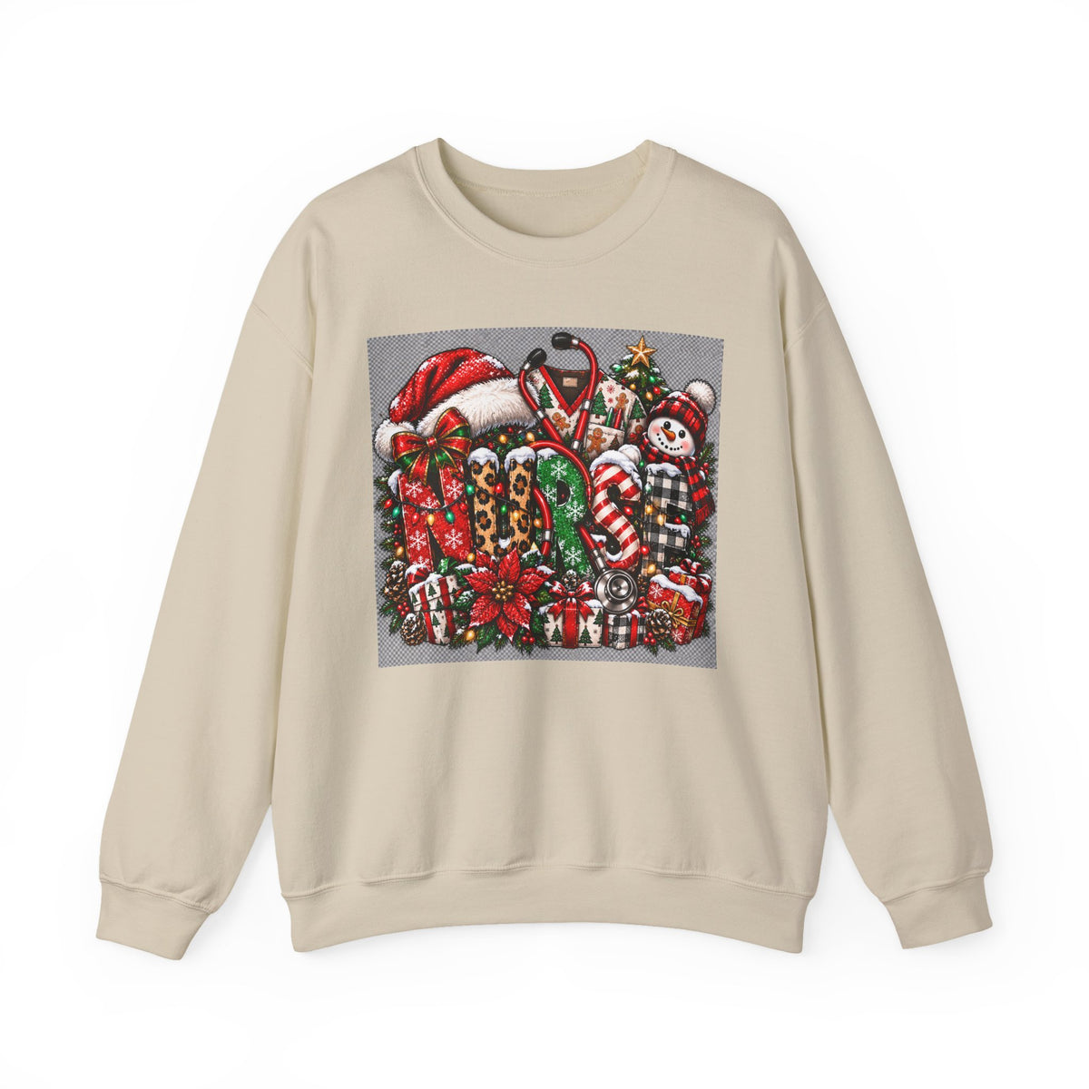 Santa Hat Candy Canes Christmas Crewneck Sweatshirt | Holiday Candy Plaid Snowman