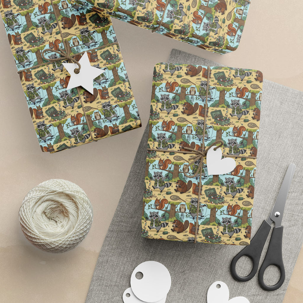 Retro Racoon Camper Pattern wrapping paper | Vintage RV Travel Campervan Design