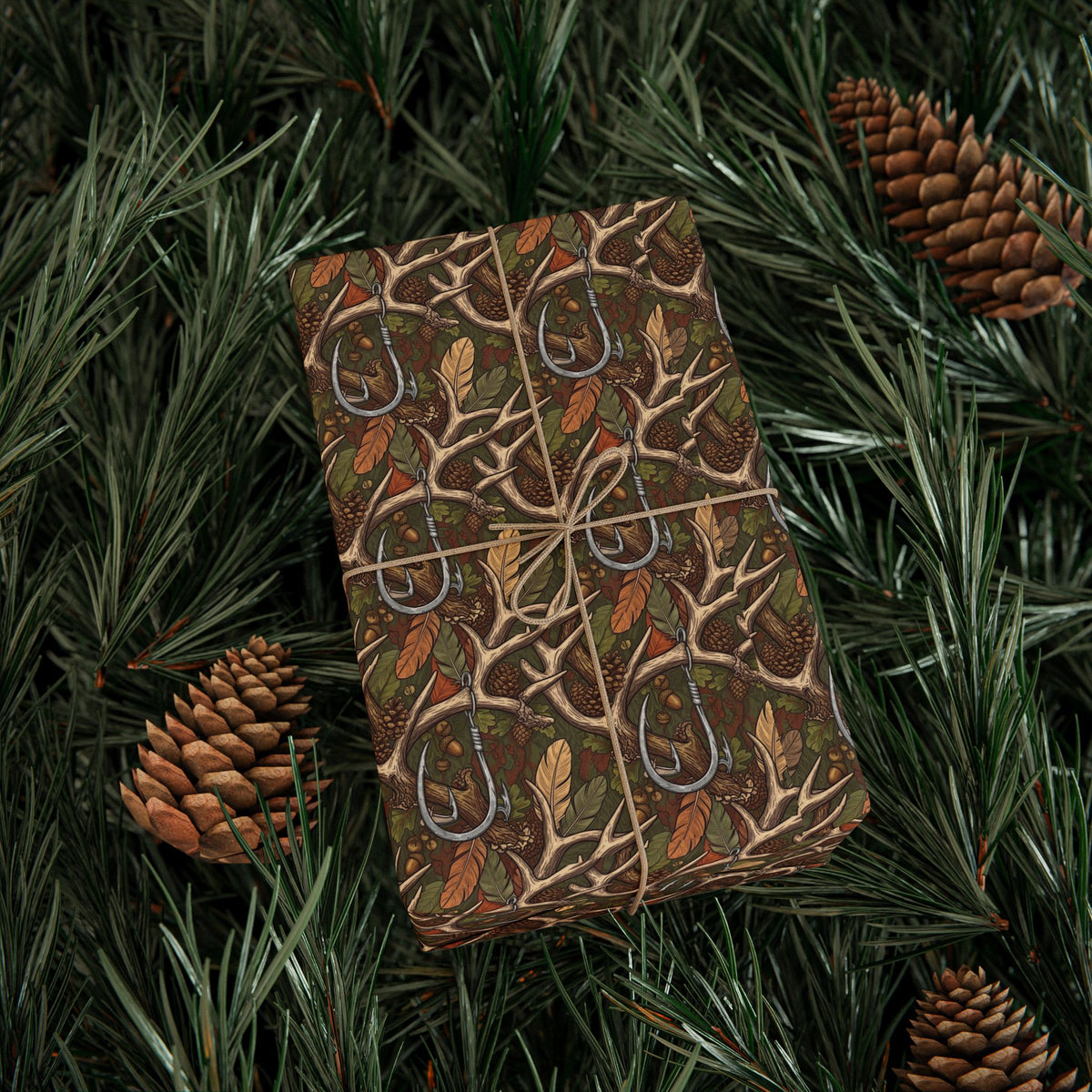 Deer Antler Pattern Wrapping Paper | Fall Foliage, Brown Orange Greens