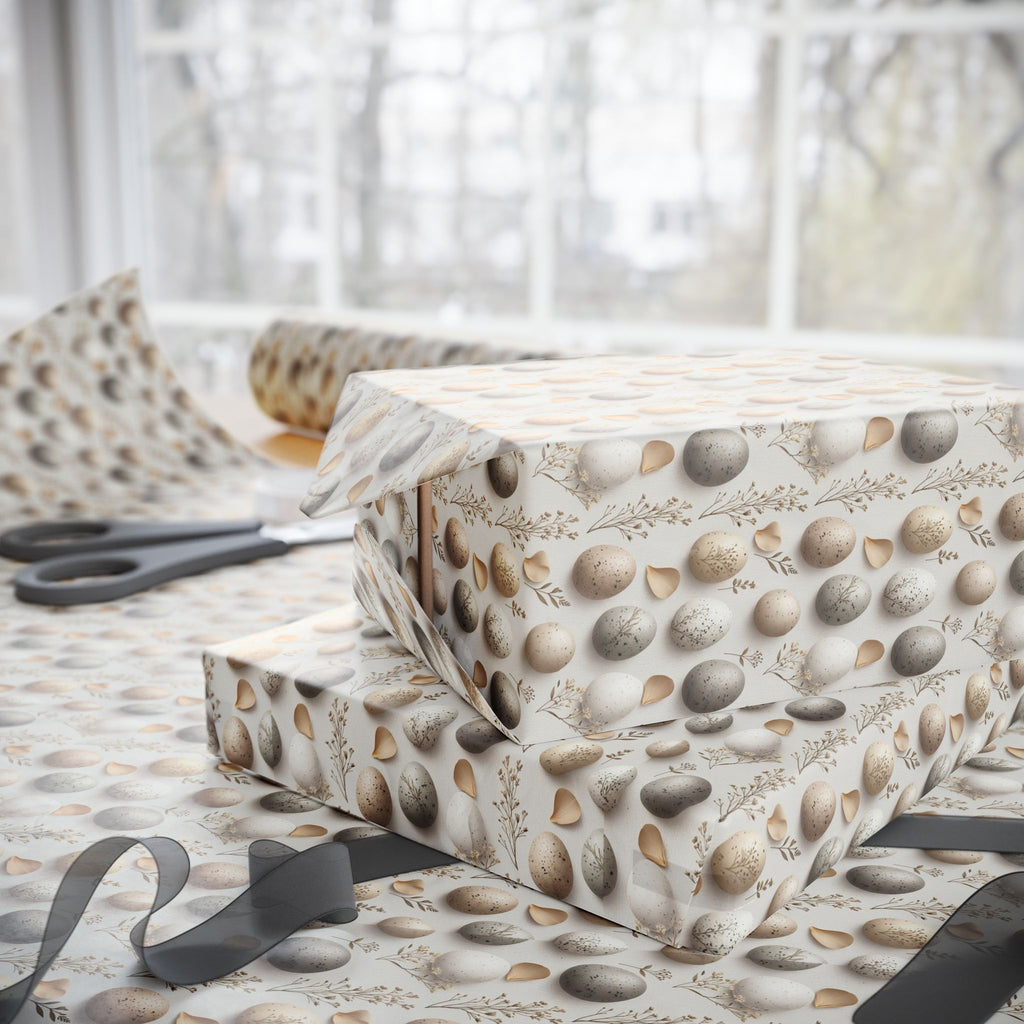 Neutral Speckled Easter Eggs Wrapping Papers | Minimal Linen Floral Pattern