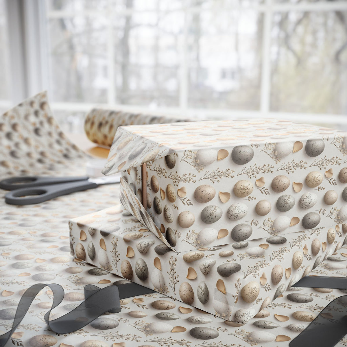 Neutral Speckled Easter Eggs Wrapping Papers | Minimal Linen Floral Pattern