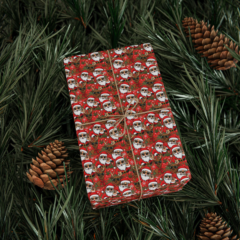 Christmas Stoner Santa Wrapping Paper | Holiday Dog Pattern